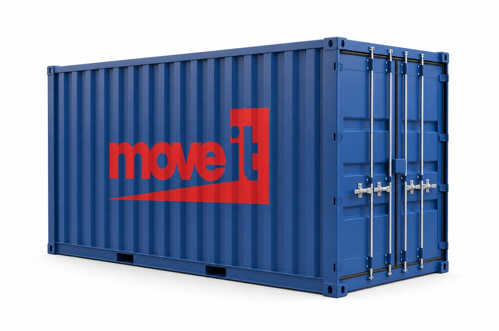 Blå Move-it flyttecontainer og lagercontainer på 17 m³ (10 fot)