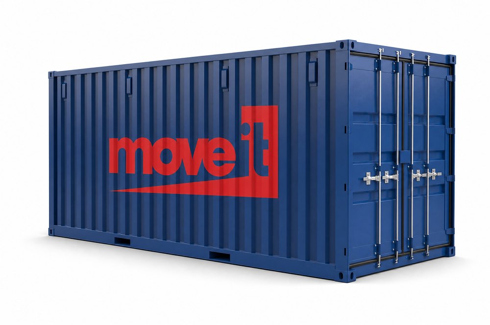 Blå Move-it flyttecontainer og lagercontainer på 33 m³ (20 fot)